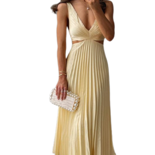 Benita | Vestido Largo Plisado con Escote en V