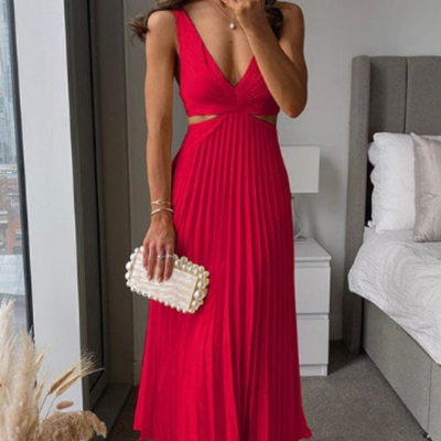 Benita | Vestido Largo Plisado con Escote en V