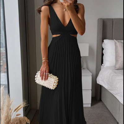 Benita | Vestido Largo Plisado con Escote en V