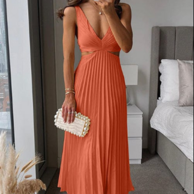 Benita | Vestido Largo Plisado con Escote en V